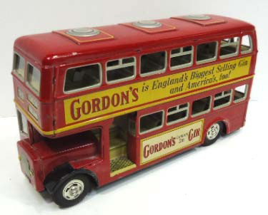 Tin Litho Dbl. Decker Bus: 10 1/4" Gordon's Gin