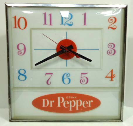 Dr. Pepper Adv. Clock: 15 1/4" X 15 1/4" Runs