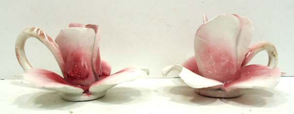 Pr. Capodimonte Flower Candlesticks: 2 1/4" & 4"