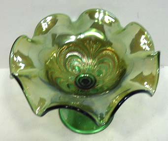 Green Carnival Glass Compote: 6"