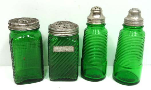 4 Various Green Salt & Peppers: 4 1/2" - 5 1/2"