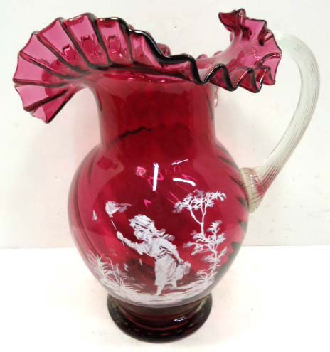 Cranberry Mary Gregory Pitcher: 10"