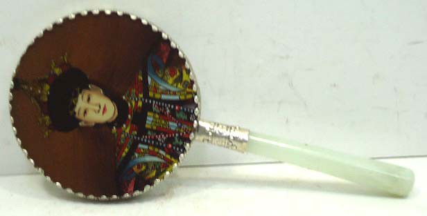 Oriental Rev. Painted Hand mirror: 6 3/4"