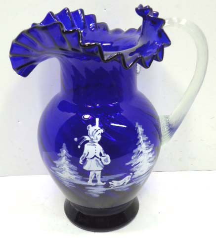Cobalt Mary Gregory Pitcher: 10"
