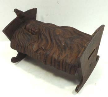 Cast Iron Baby & Cradle Bank: 4 1/2" X 6"