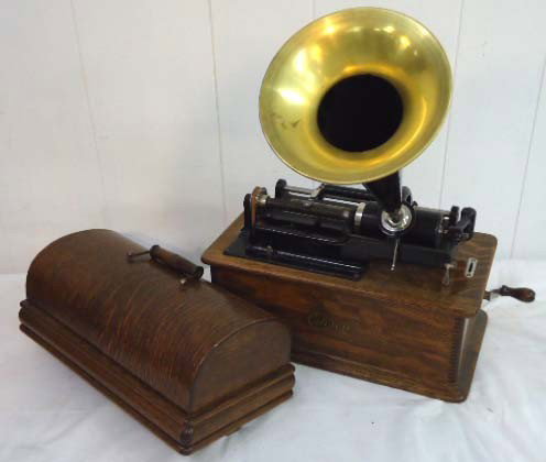 Edison Cylinder Victrola Running: 22" T X 16" W X 9" D Running