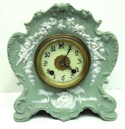 Ornate Clock in Jasperware Case: 9" x 10"
