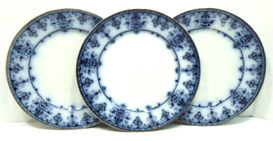 3 Flow Blue Plate: "Countess", 8 7/8"