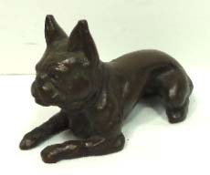 Bronze Dog Paperweight Signed Tiffany: Signed Tiffany Studios, 1 3/8" x 2"