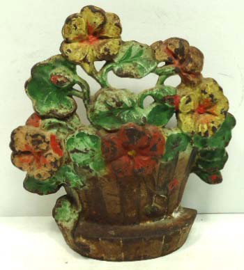 Cast Iron Doorstop of a Flower Pot: 7"