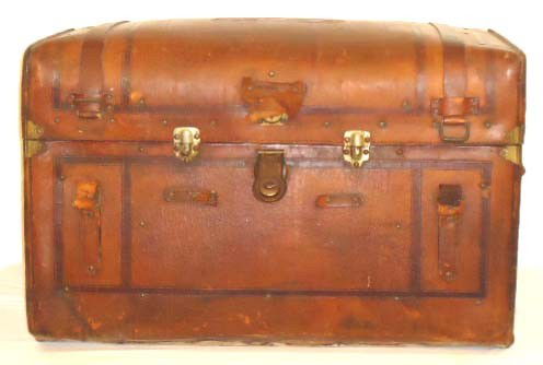 Early Leather Trunk w/ Eagles: 22" T x 33" W x 19" D