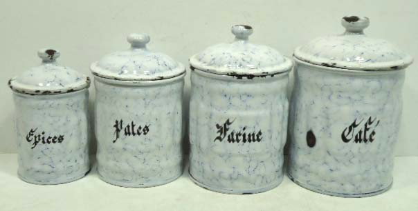4pc Blue & White Granite Cannister Set: 5 1/2" to 7 1/4"