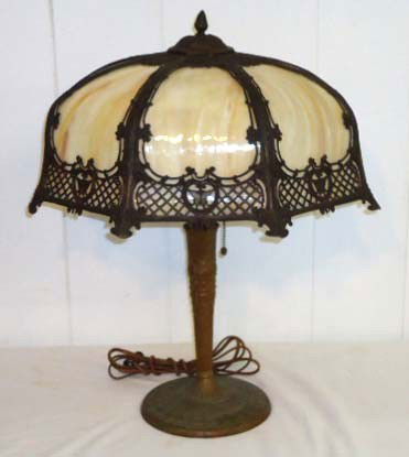 Miller Panel Glass Lamp: 23", Hubbell Sockets & Filigreed Shade w/ Butterflies
