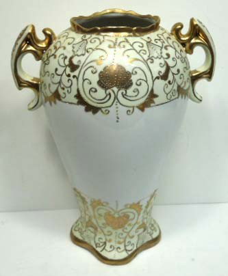 Large Nippon Vase w/ Gold Enameling: 12"