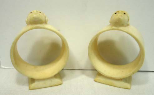 2 Carved Ivory Napkin Rings: 2 1/4"