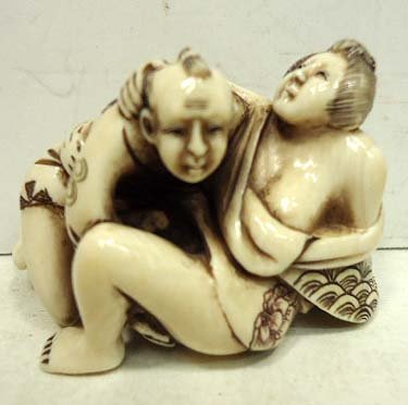 Carved Ivory Erotic Netsuke: 1 1/2"T