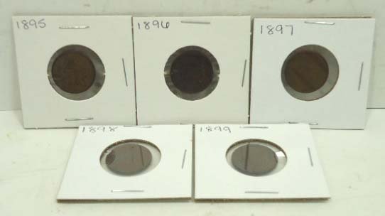 5 Indian Head Pennies: 1895, 96, 97, 98, & 99