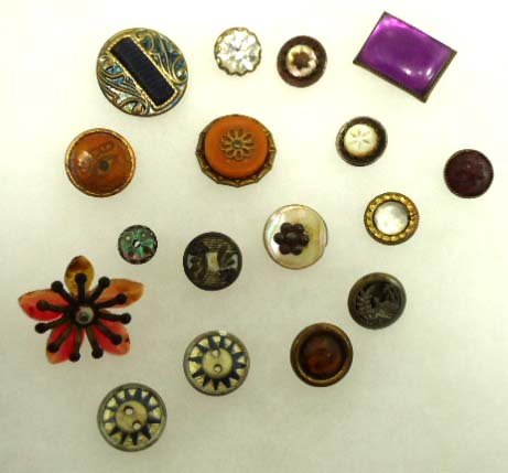 17 Vict. Antiq. Layrd Vtg. Buttons, eye miniture: Bakelite,MOP, Enameled buttons and victorian eye miniture shirt stud 8mm - 22mm