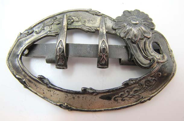 Art Nouveau Silver Wash Vtg. Buckle: 3 1/8" x 2"