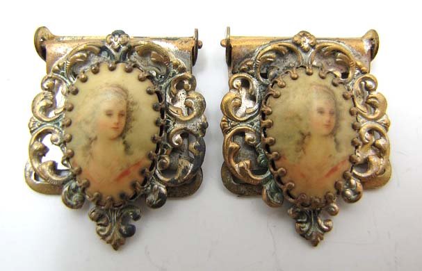 Vict Portrait Sash Buckles: Silver Wash over Brass 1 1/2" x 1 1/8" Each