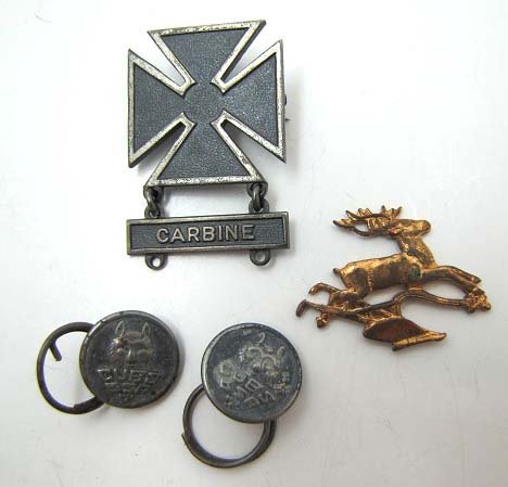Antq. John Deere, Nazi, Cub USA 3 pc. L:ot: 1" 1 1/4" JD-Emblem, 15mm Pr. Cubs Buttons, & 1 1/2" Nazi Pin