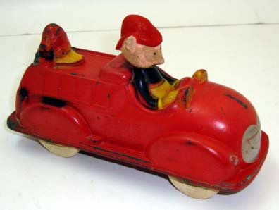 Sun Rubber Mickey Mouse Fire Truck: 6 3/4"