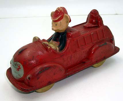 Sun Rubber Mickey Mouse Fire truck: 6 1/2"
