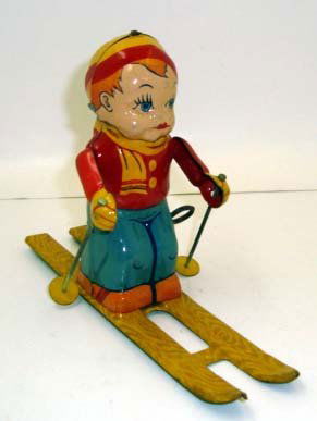 Chein Tin Litho Key Wind Skier: 5 1/2" x 7 1/2"