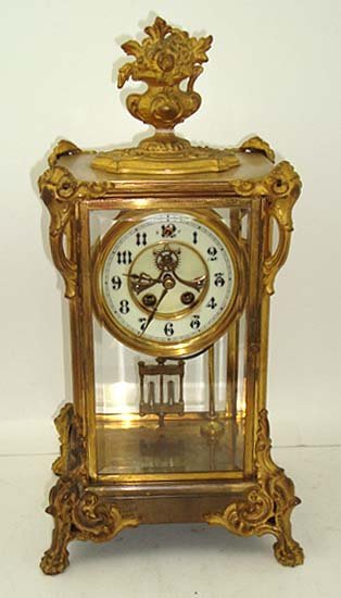 Gilbert Crystal Regulator Clock: It is running and has a key and pendulum and is 15" tall
