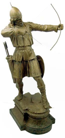 19th c Large Spelter Statue of Warrior w/ Shield &: 22" Tall, Base is 10" x 7 1/4"
