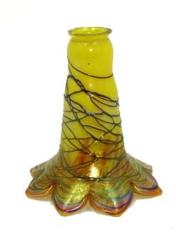 Antique Loetz Art Glass Threaded Lily Lamp Shade: 4 1/2"T x 4" W 1 1/8" Fitter. Not Signed