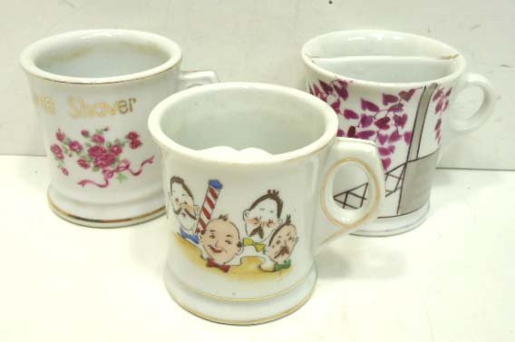 3 Barber Shop Shaving Mugs: 3 1/2"