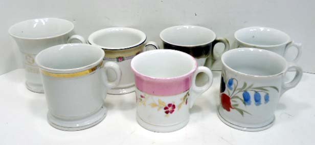 7 Barber Shop Shaving Mugs: 3 3/4" to 4"