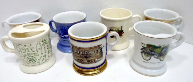 7 Barber Shop Shaving Mugs: 3 3/4" to 4"