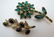 296: 2 Faceted Glass Floral Vtg Pin's