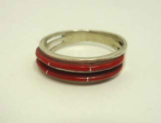 Zuni Sterling/Coral Ring: Sz. 8 3/4 by Beavis Massie