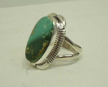 Navajo Sterling/Roystan Turq. Ring: Sz. 6 w/1" Setting By Mike Begay