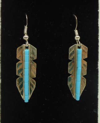 Navajo Sterling/Turq Feather Earrings: 2" By Alvin James