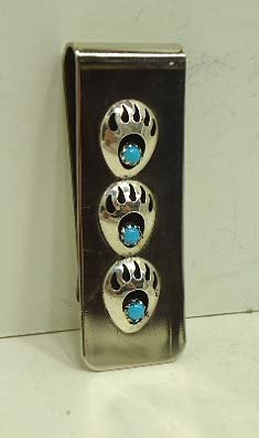 Navajo Sterling/Turq. Bear Paw Money Clip: By Virginia John