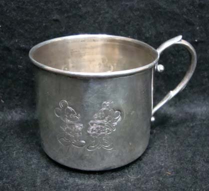 Sterling Silver Baby Cup: Mickey & Minnie Mouse Walt Disney Productions, 75gm, 2 1/8"