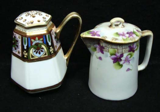 2 pc. H.P. Nippon Muffineer & Pitcher w / Lid: 4 1/2" & 5"