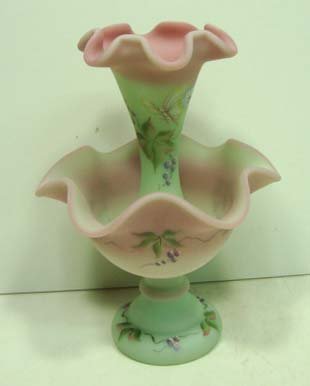 Fenton Burmese Epergne: 9 1/2" - Artist Sgnd.