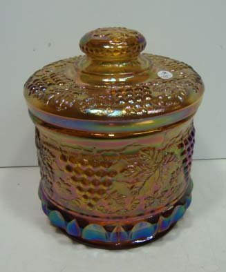 Fenton Red Carnival Glass Humidor: 7"- Grape and Cable