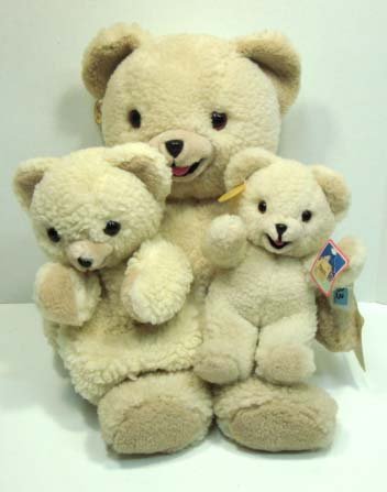 3 "Snuggle" Teddy Bears: One is a Hand Puppet 9"T - 22"T