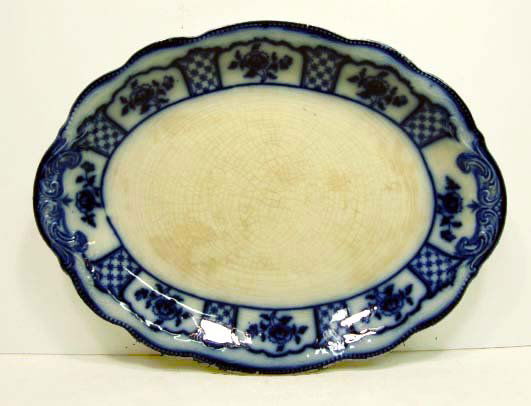 Lg. Flow Blue Platter: 14 1/2" L Melbourne Pattern