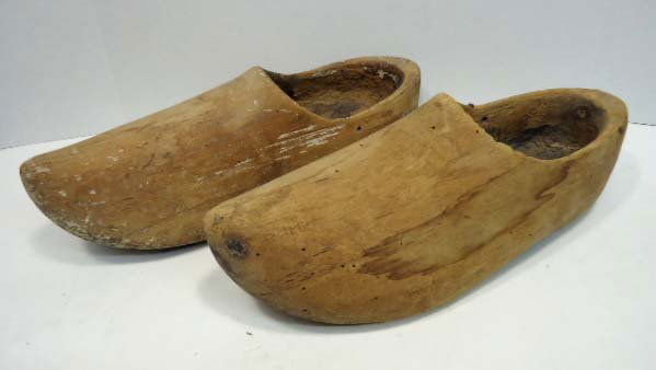 Pr. Antique Dutch Wood Shoes: 14"L