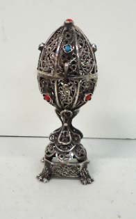 Russian Silver Filigree Egg: 4" T x 5" L There are no markings of any kind on this item
