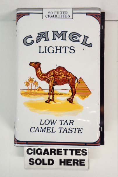 Tin 3D Camel Cigarette Flange Sign: 33"T x 18" x 6 1/8"