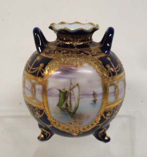 H.P. Nippon Vase Cobalt & Heavy Gold: 4 1/2" T