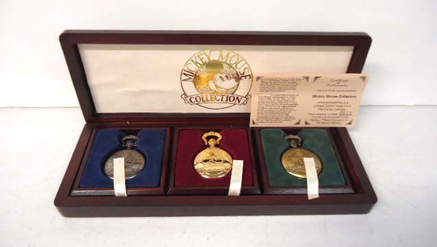 Set of 3 Mickey Mouse Watches: #611 of 2500- 12 1/4" L Wood Case